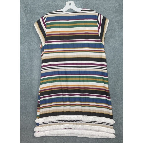 Bleu Rod Beattie Cover Up Womens Medium White Swim Cap Sleeve Tiered Fringe Hem‎ - Picture 8 of 8